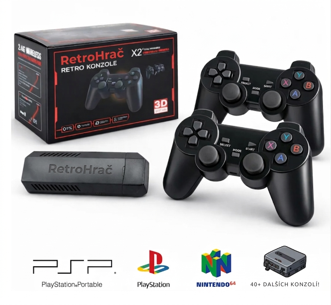 RetroHrač™ – Retro Konzole Plug & Play + 2 Ovladače