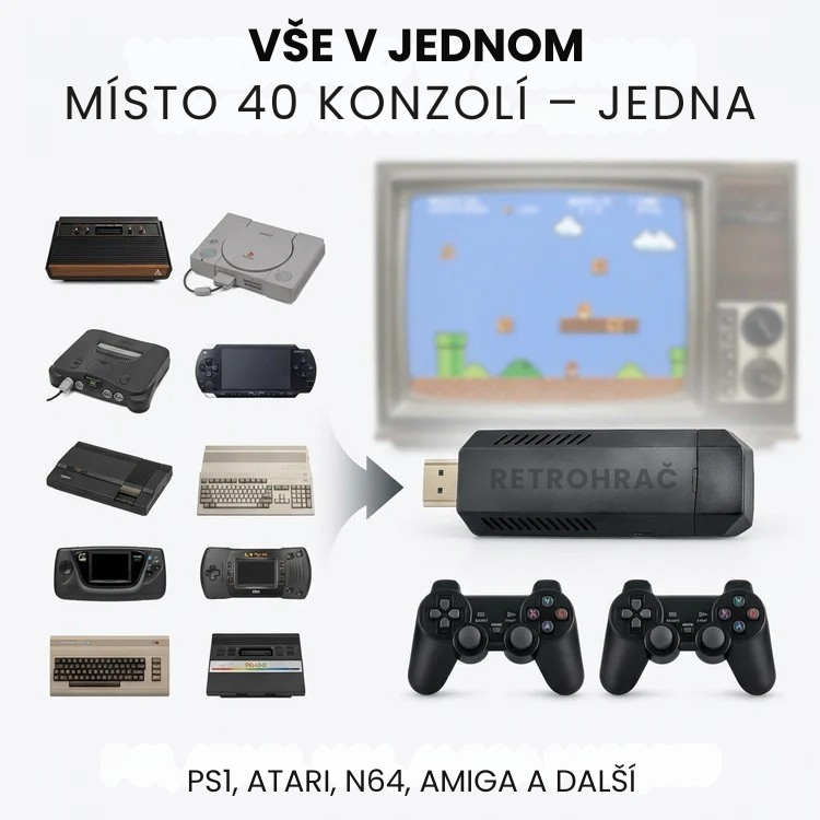 RetroHrač™ – Retro Konzole Plug & Play + 2 Ovladače